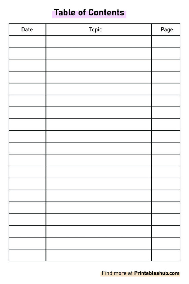 Free Printable Blank Table Of Contents Template [PDF Included]