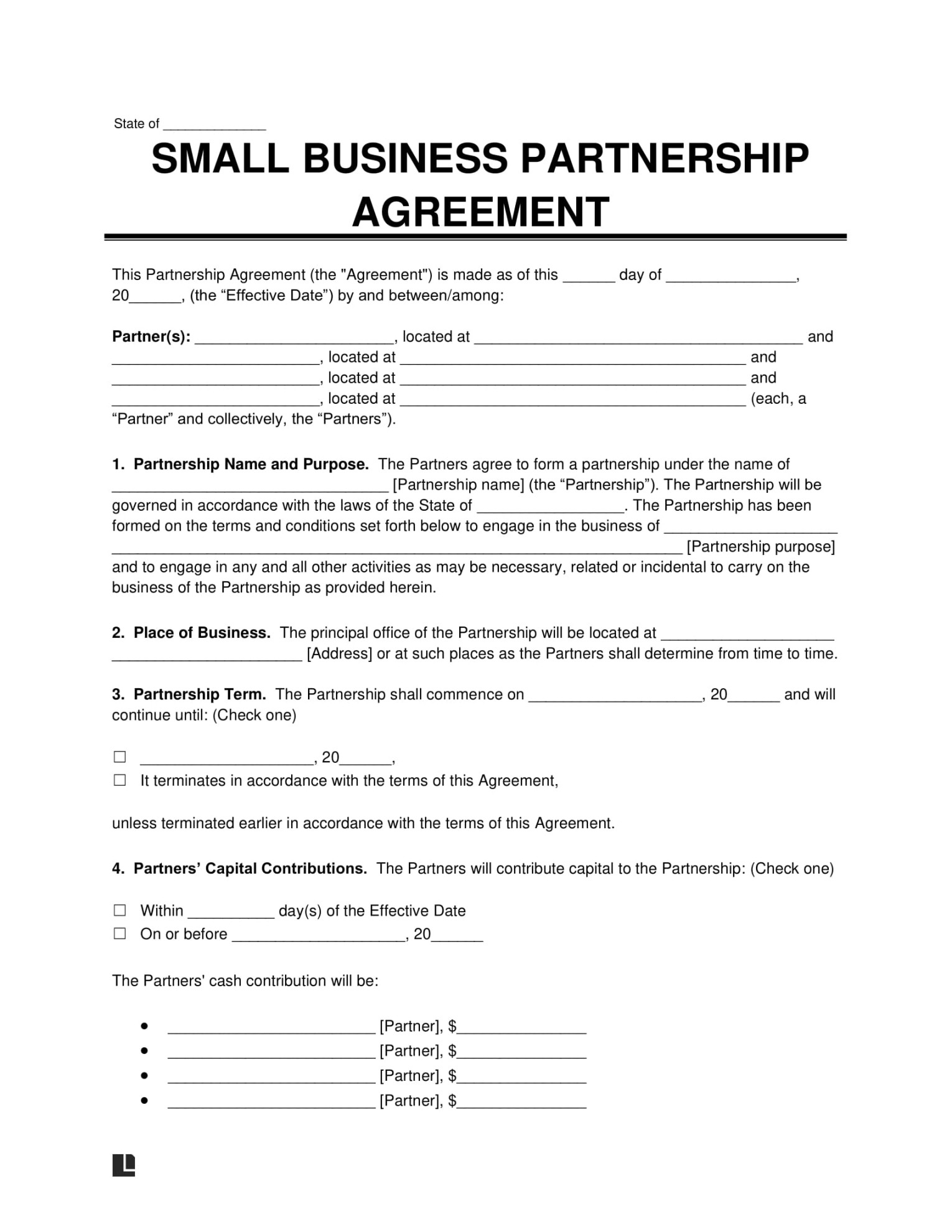 Free Small Business Partnership Agreement Template  PDF & Word