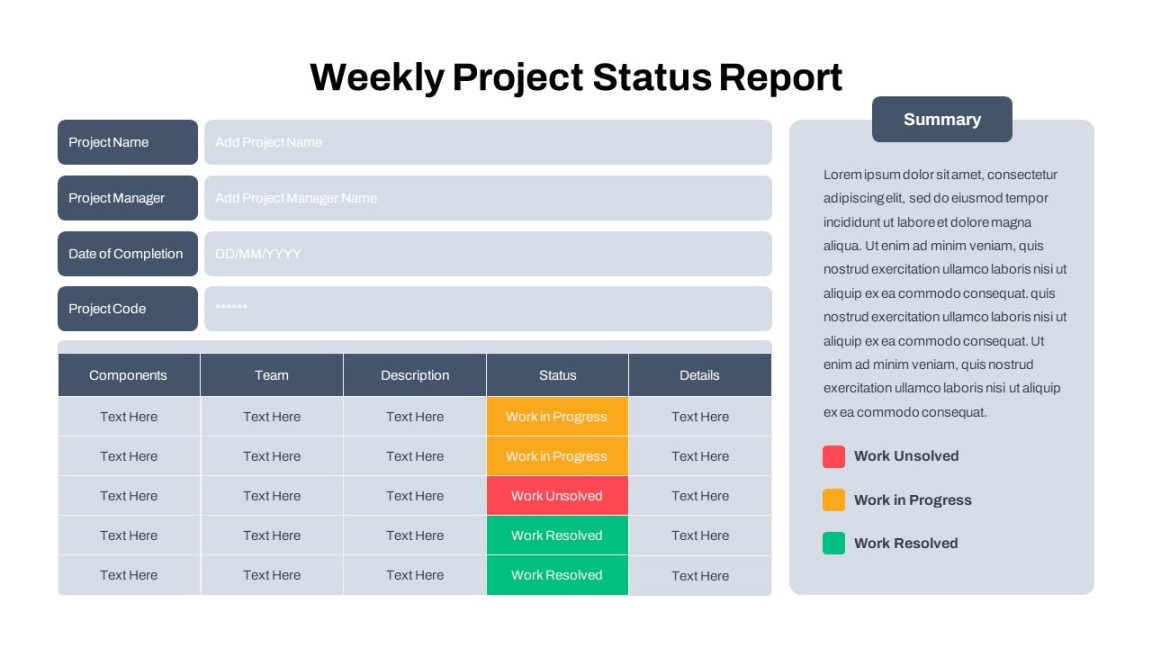 Free Weekly Status Report PowerPoint Template - SlideBazaar