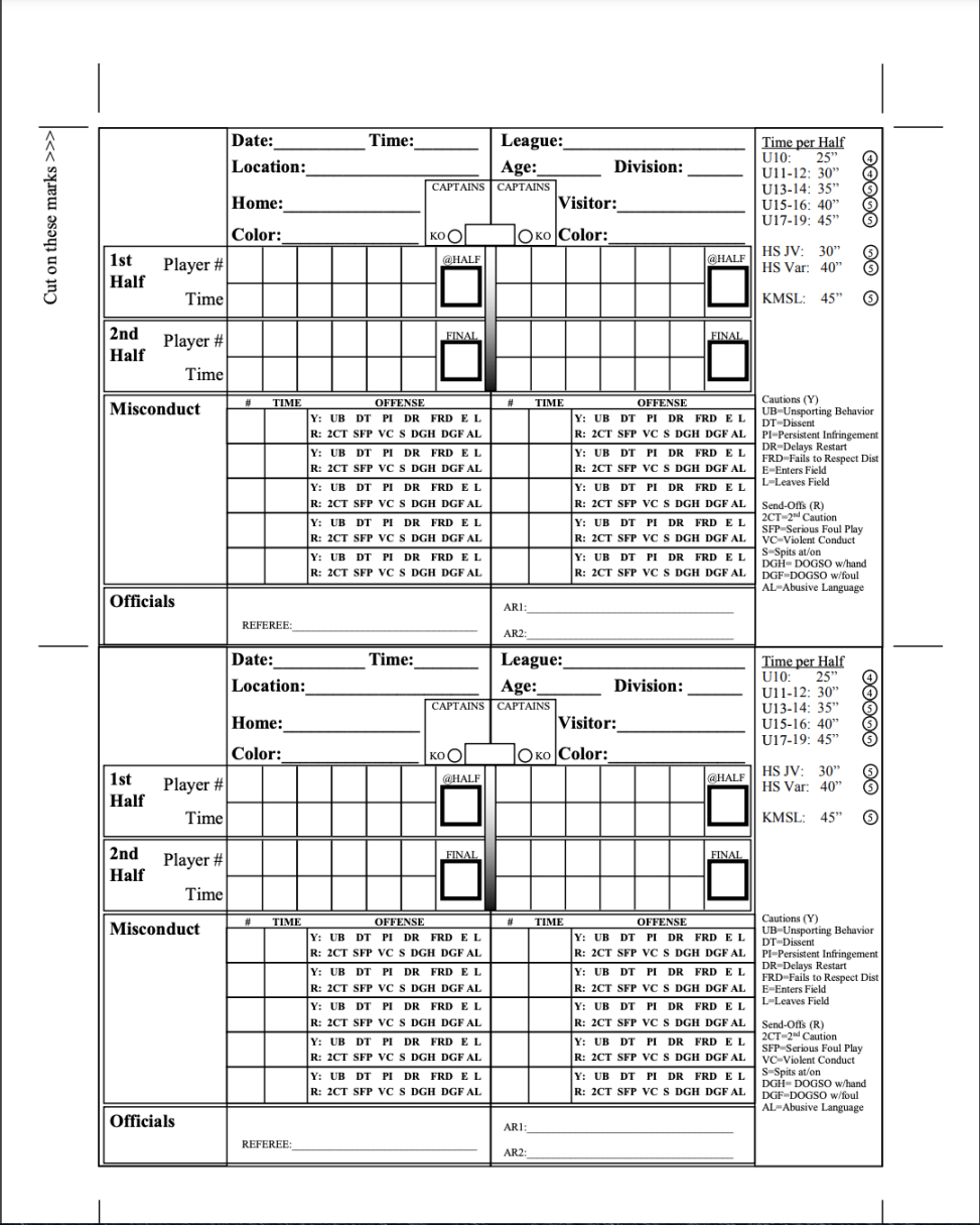 Game Card – Tennessee Valley Soccer Referee Association