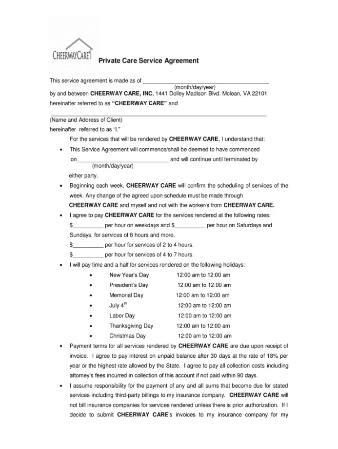 Home care service agreement pdf: Fill out & sign online  DocHub