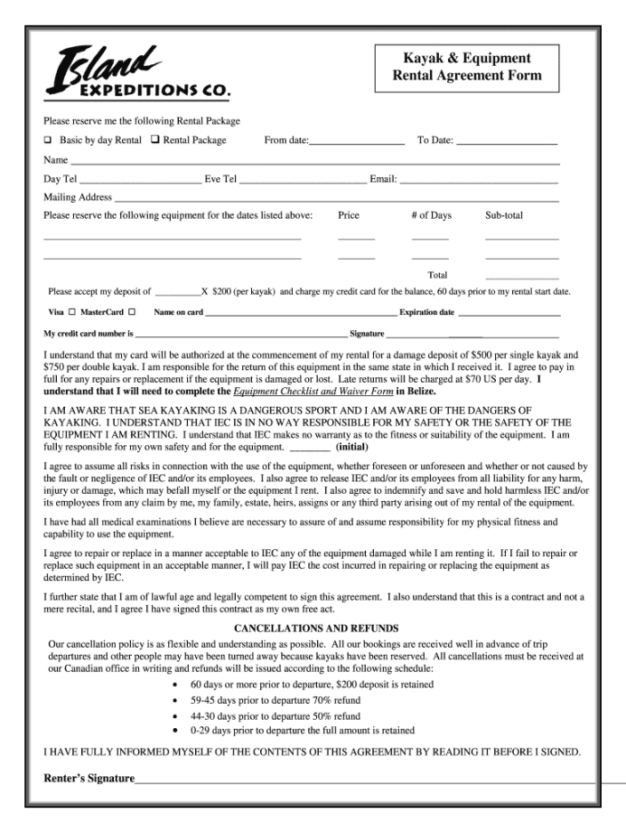 Kayak rental agreement template: Fill out & sign online  DocHub