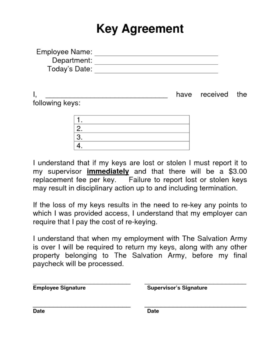 Key Holding Contract Template within Employee Key Holder Agreement