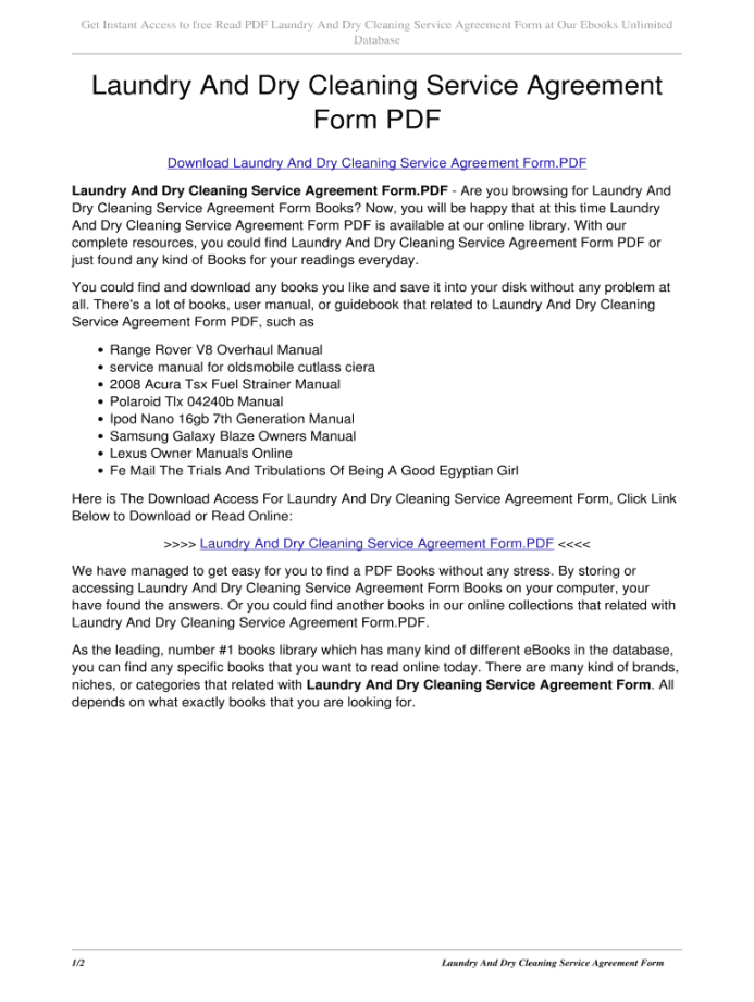 Laundry And Dry Cleaning Service Agreement Form Pdf Laundry And