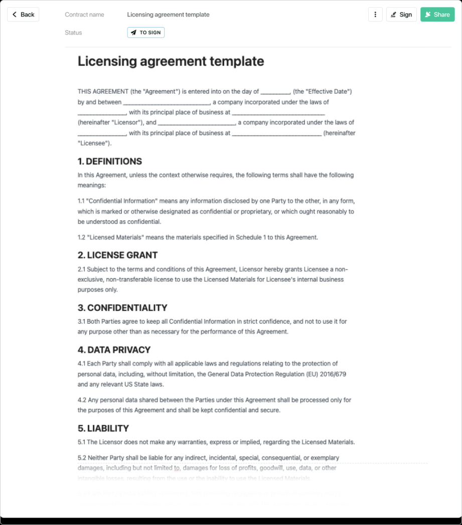 Licensing agreement template - free to use