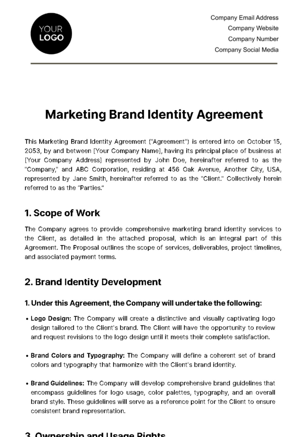 Marketing Brand Identity Agreement Template - Edit Online