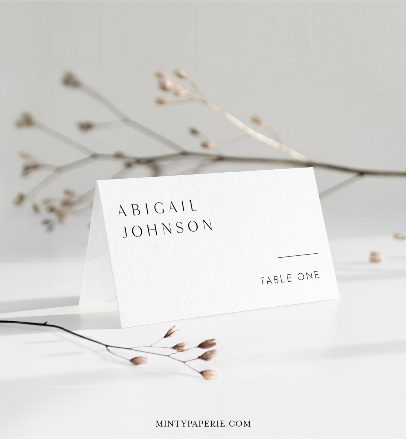 Modern Place Card Template, Printable Minimalist Simple Wedding