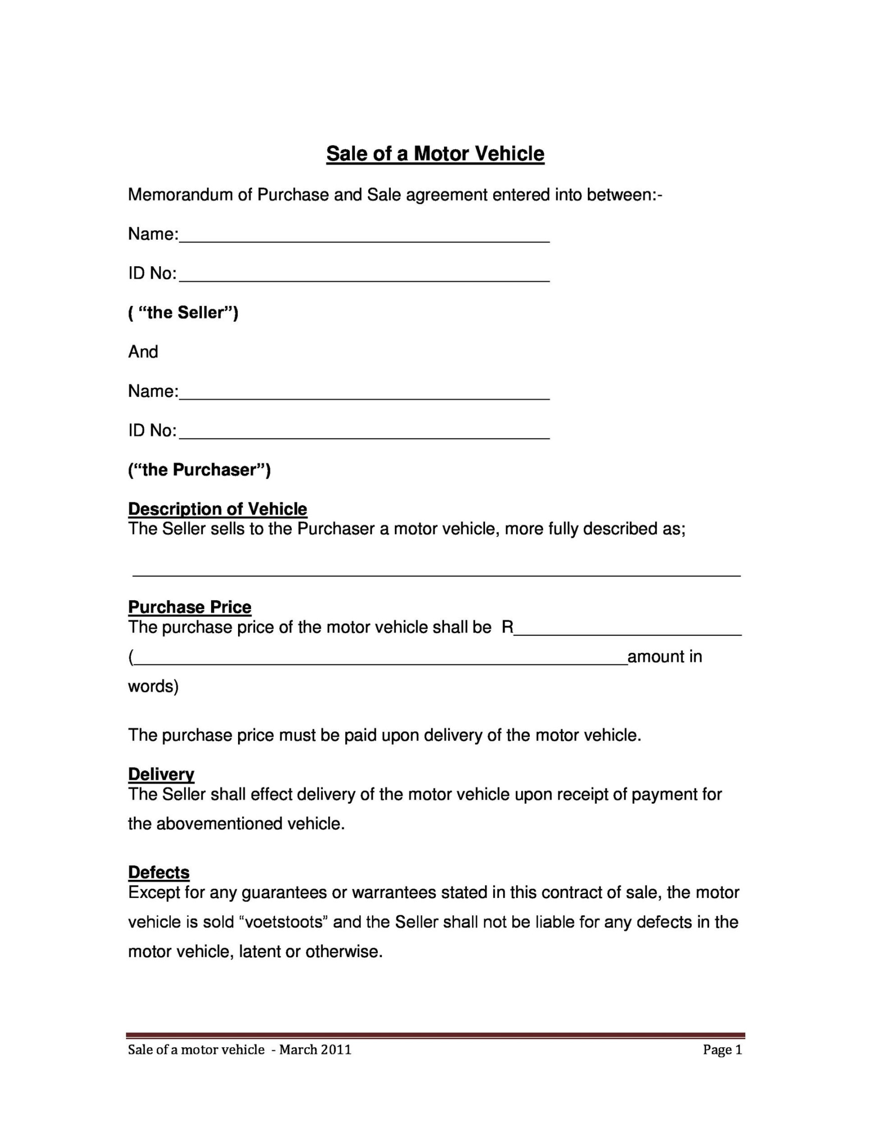 Printable Vehicle Purchase Agreement Templates [Word, PDF]