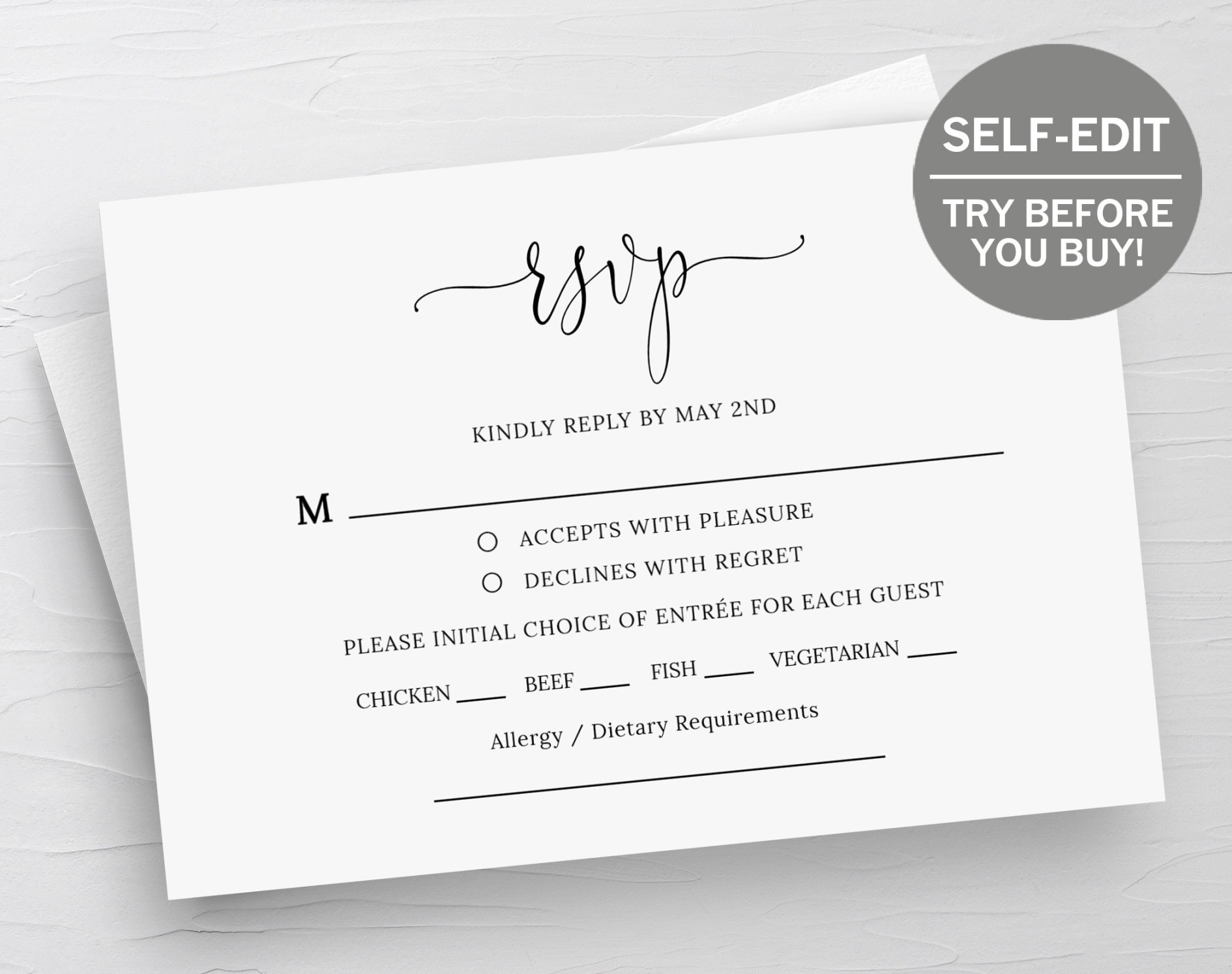 RSVP Card Template, Wedding RSVP Cards, Response Cards, RSVP