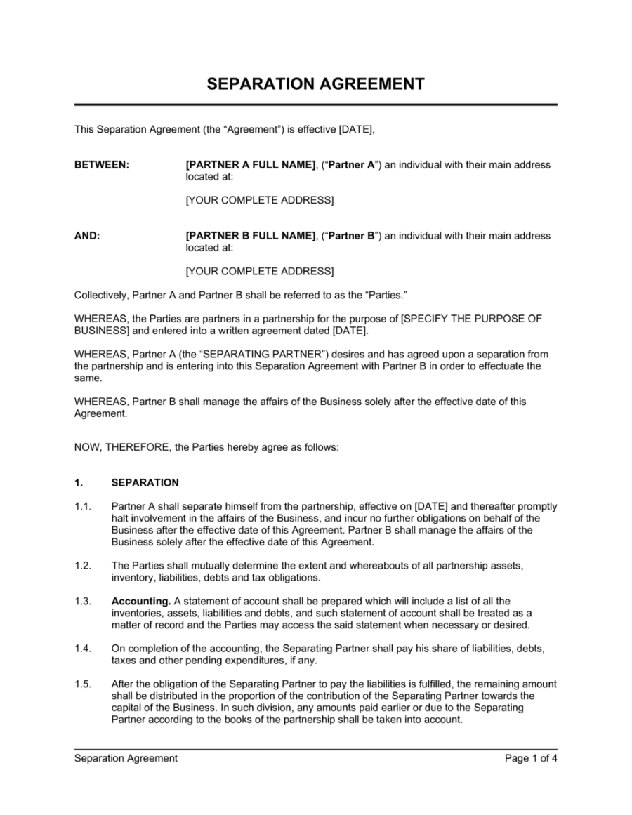 Separation Agreement Template  [Download