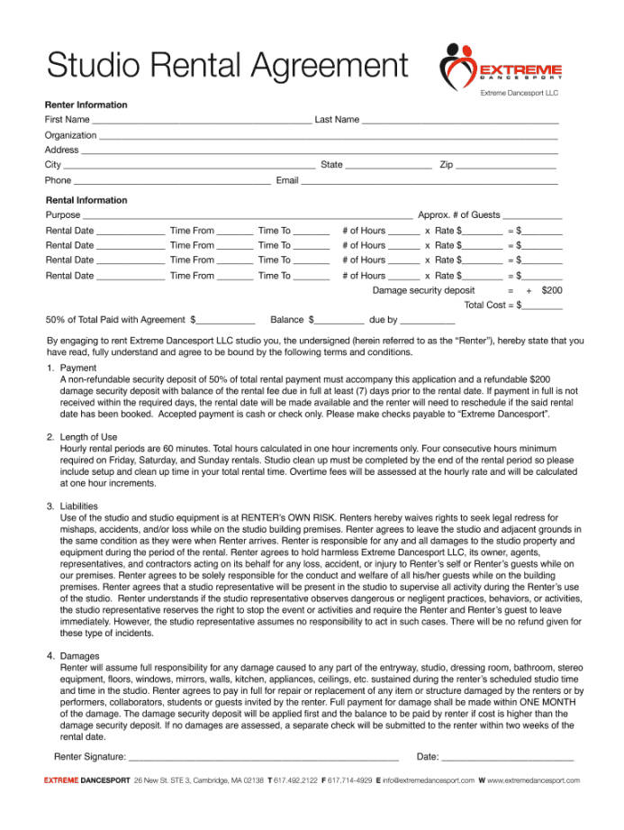 Studio rental agreement template: Fill out & sign online  DocHub