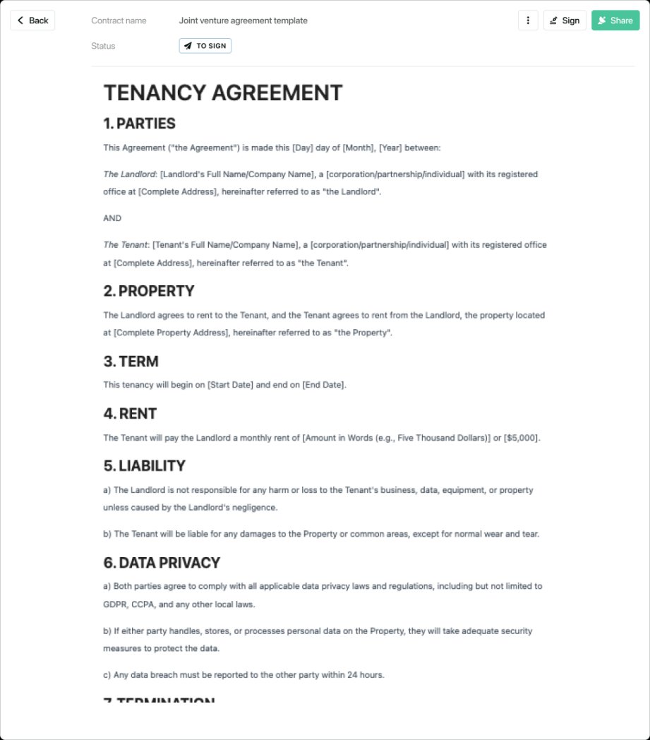 Tenancy agreement template - free to use