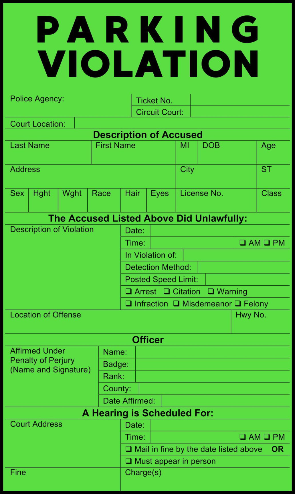 Violation Tickets -  Free PDF Printables  Printablee