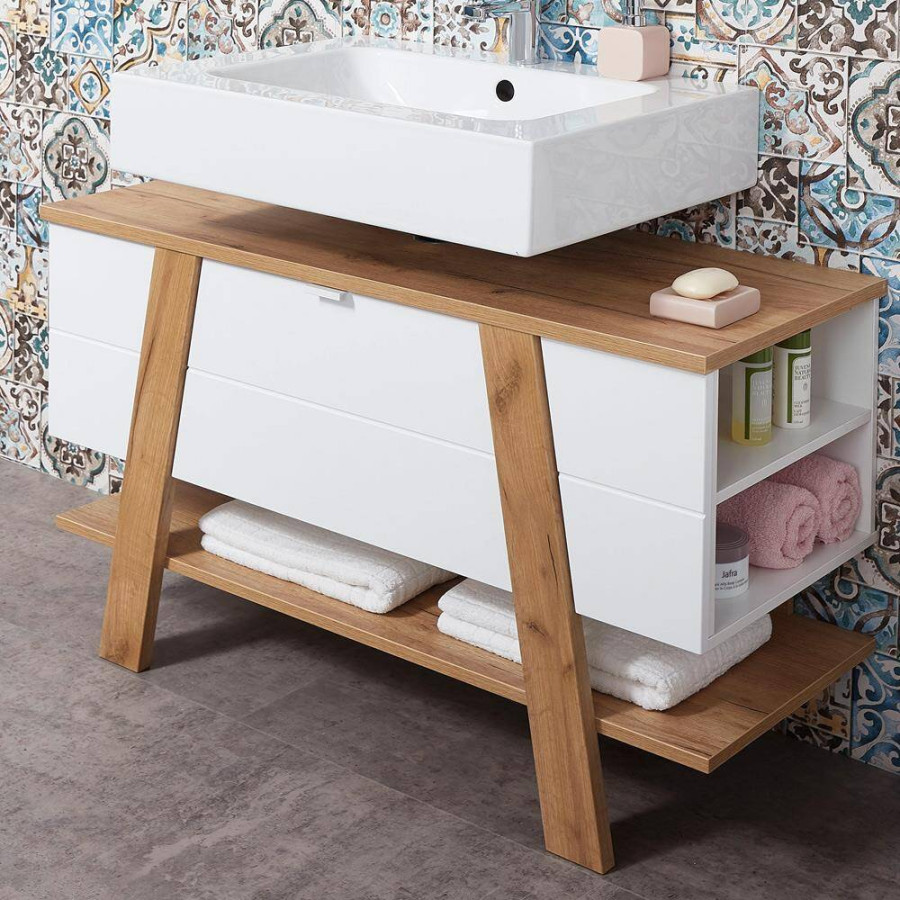Badezimmer-Waschbeckenschrank SOPOT- - in weiss Eiche Badezimmer-Waschbeckenschrank SOPOT- - in weiss Eiche
