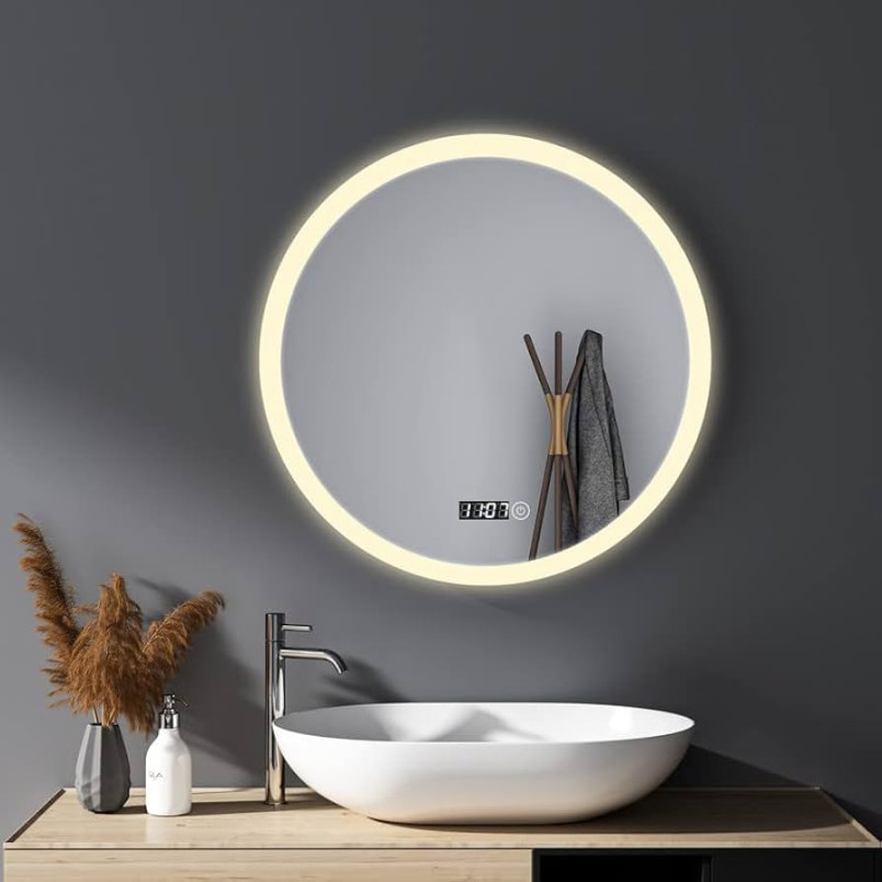 HY-RWML Spiegel mit Beleuchtung Rund cm Runder Uhr Wandspiegel Touch-Schalter Lichtfarbe LED Badspiegel Badezimmerspiegel Warmweiß Kaltweiß HY-RWML Spiegel mit Beleuchtung Rund cm Runder Uhr Wandspiegel Touch-Schalter Lichtfarbe LED Badspiegel Badezimmerspiegel Warmweiß Kaltweiß