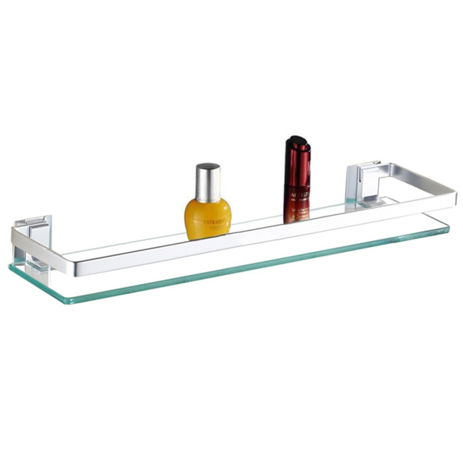 Mgchowue Badezimmerregal Glas Bad-Regal, Glasablage Wandregal  cm  Badezimmer Regal Badablage Ablageregal - mit Reling aus Chrom & mm  Hartglas